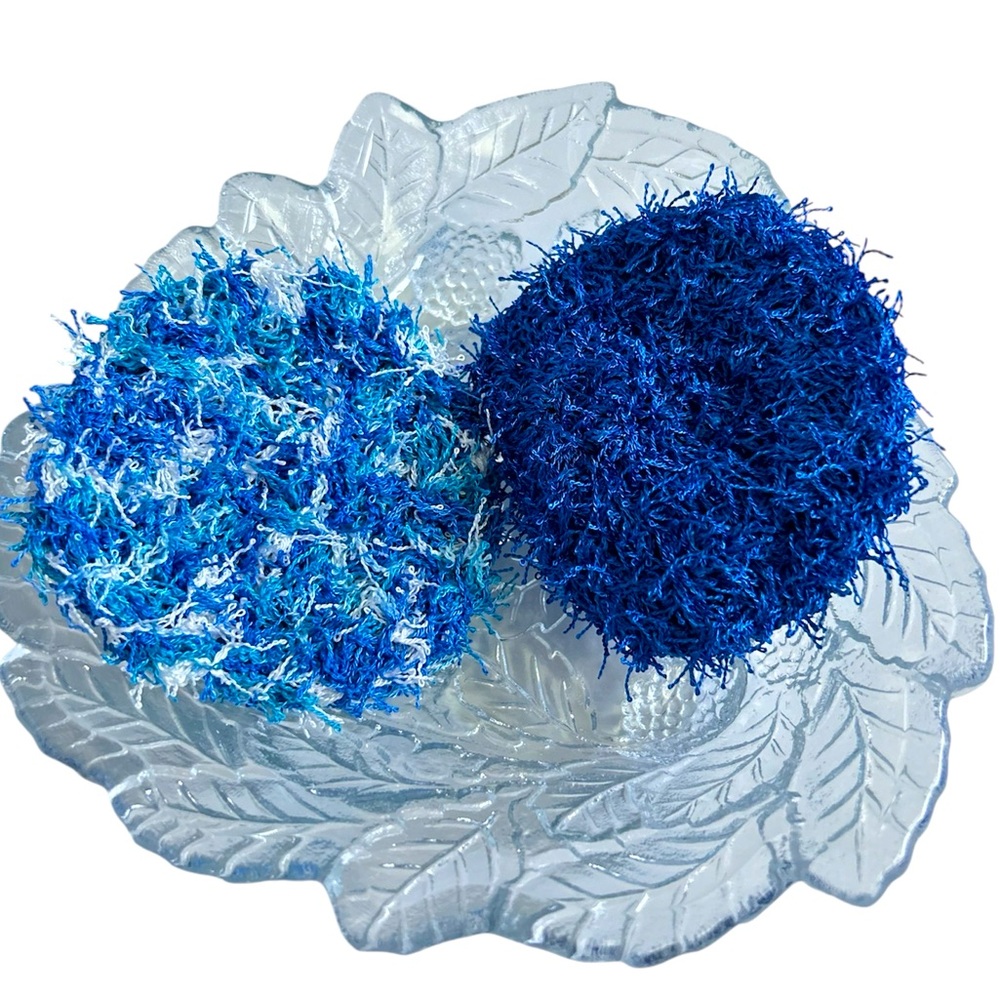 HAND CRAFTED Crochet Colorful Blue Polyester Kitchen or Bathroom Scrubbing Pads - Picture 3 of 7